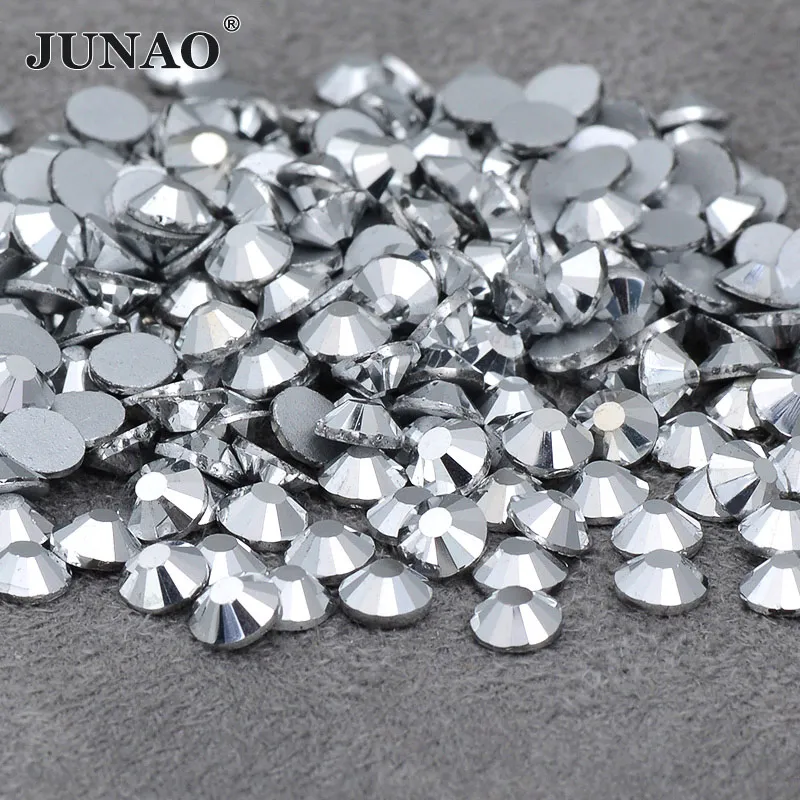 JUNAO SS 6 8 10 12 16 20 стеклянные кристаллы Silve Стразы для ногтей с плоской задней
