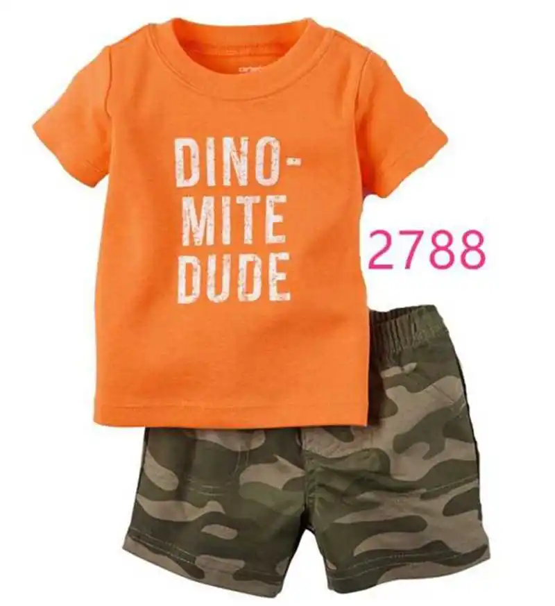 Камуфляжный костюм для детей с динозавром комплекты одежды для маленьких мальчиков футболка для малышей камуфляжные шорты, штаны Одежда для новорожденных от 6 до 24 месяцев - Цвет: 2 style