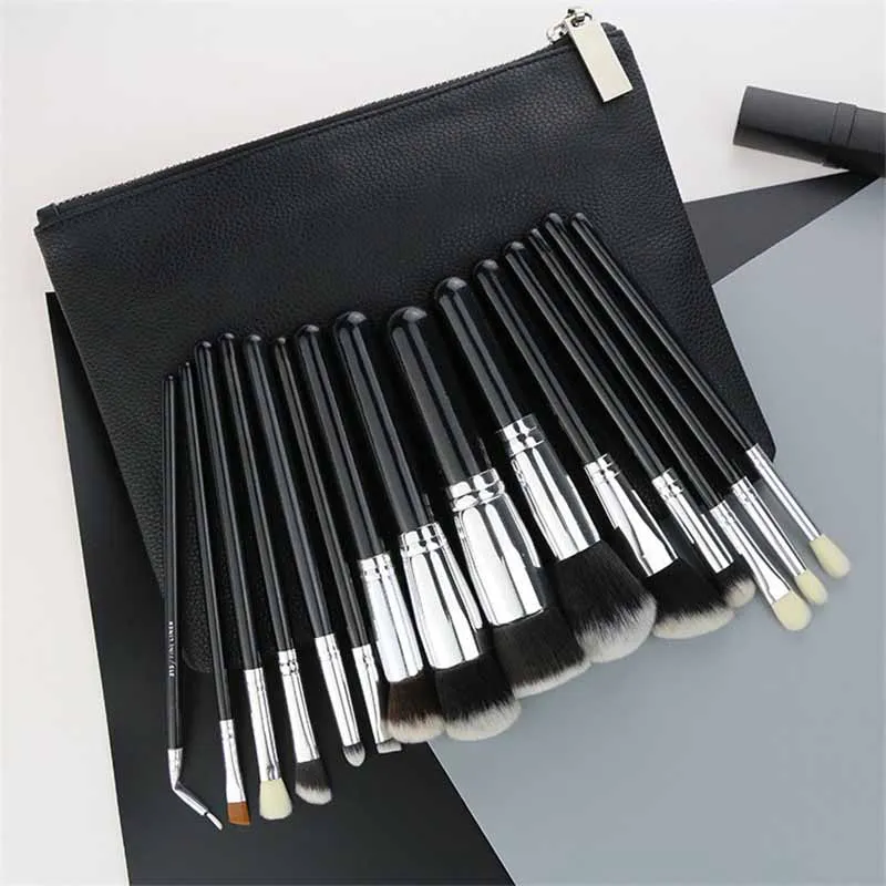 

AiceBeu 12/15pcs Makeup Brushes Set Powder Foundation Eyeshadow Make Up Brushes Soft Synthetic Hair With PU Leather Case