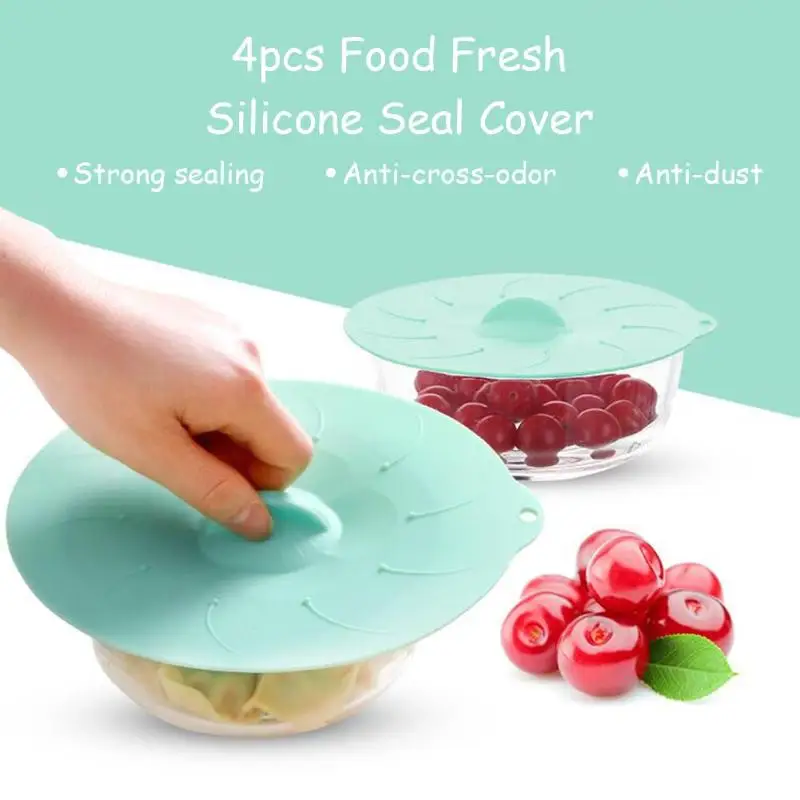 

4pcs Silicone Seal Cover Microwave Food Fresh Fruit Bowl Wrap Lid Cookware Anti-dust Bowl Cover Cup Seals Glass Mugs Cap