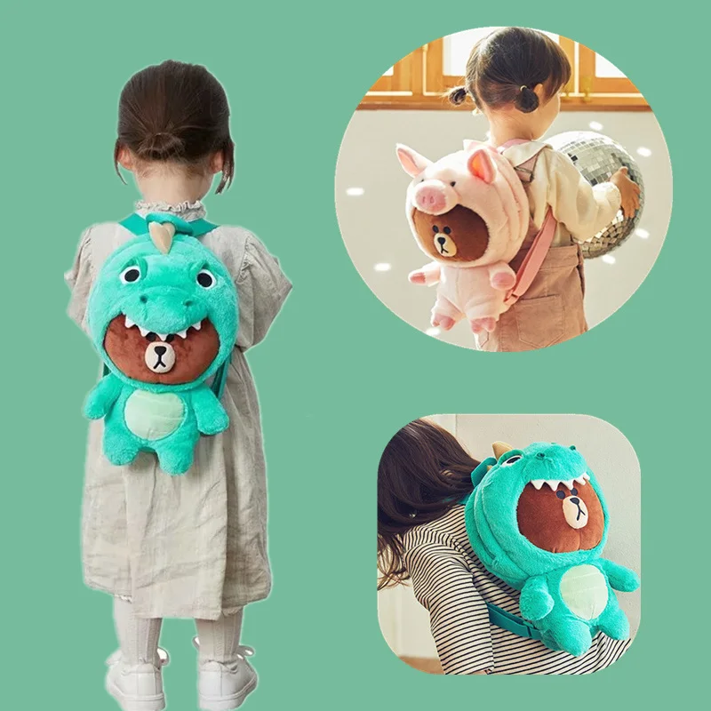 

Brown bear Plush Bag Backpack dinosaur dressing Totoro Pig Plush Toy Bag Gift School Bag Kids Toy Birthday Gift Girl