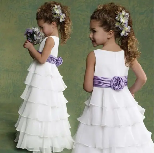 flower girl dresses with purple sash