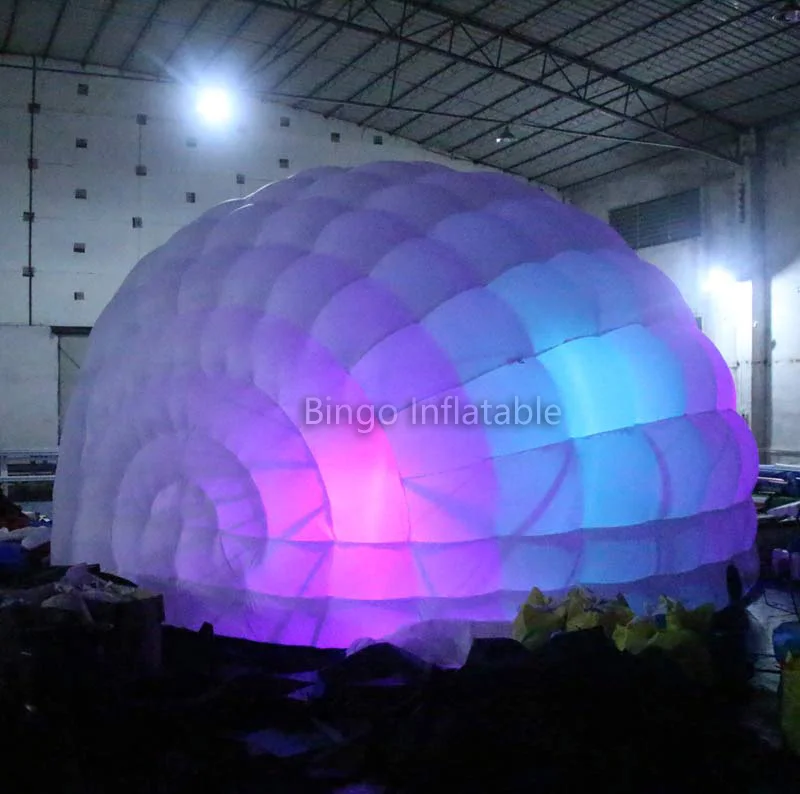 Cheap high quality 6m advertising wedding half circle inflatable dome tent with RGB led lights toy