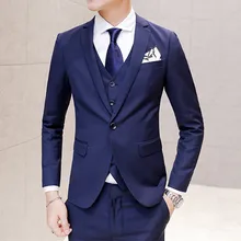 Куртка+ жилет+ штаны) мужская мода бутик Однотонная одежда высококачественное Брендовое вечернее Бизнес костюмы жениха свадебное платье костюмы