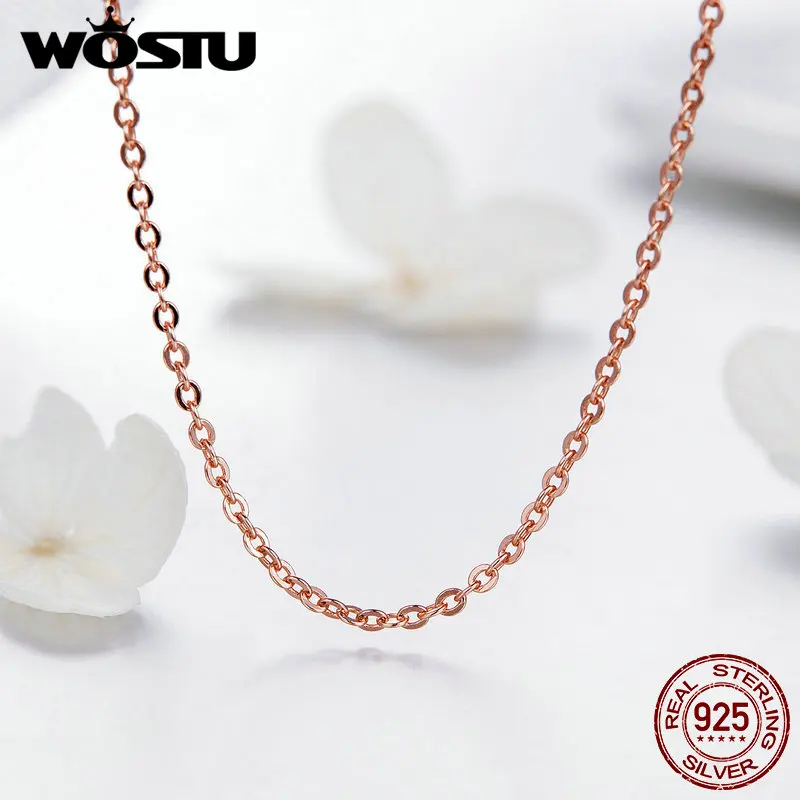 

WOSTU Rose Gold Beaded Necklace 925 Sterling Silver Chain For Pendant Necklace 45 cm For Women DIY Jewelry Accessories FIA014
