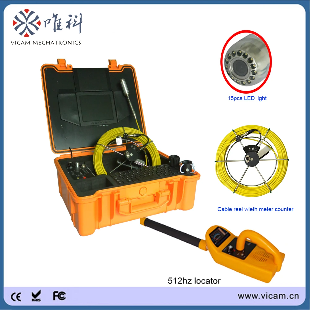 

40m cable built in 512hz transmitter sewer pipe inspection camera system with meter counter function and 512hz pipe locator