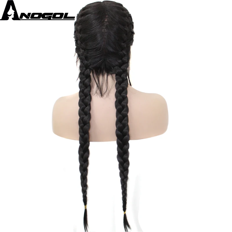 Anogol Middle Part Long Double Braids Straight Natural Black Braided Synthetic Light Brown Swiss La