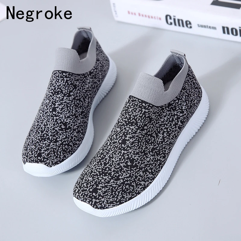 

2019 Fashion Casual Vulcanize Shoes Woman Stretch Fabric Slip On Flats Shoes Sneakers Women Walking Footwear Tenis Feminino