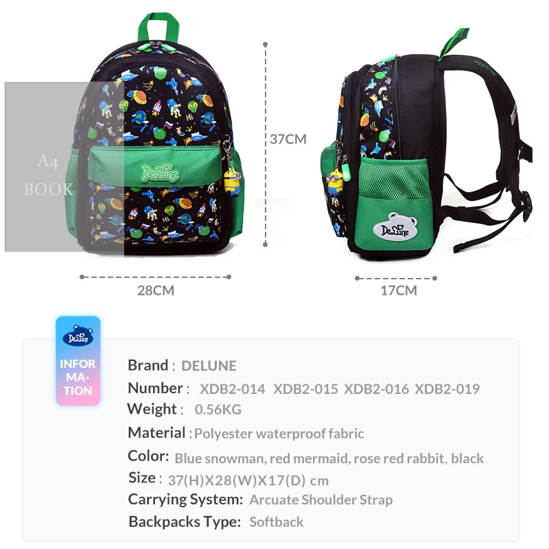 Delune, школьная сумка, Водонепроницаемые рюкзаки для девочек и мальчиков, с рисунком бабочки, детский ортопедический рюкзак, Mochila Infantil, класс 1-3