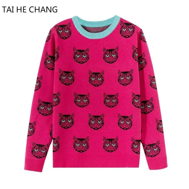 

High Quality Women Runway Sweet Cat Sweaters New Fashion Designer Autumn and Winter Knitted Pullovers Sweater
