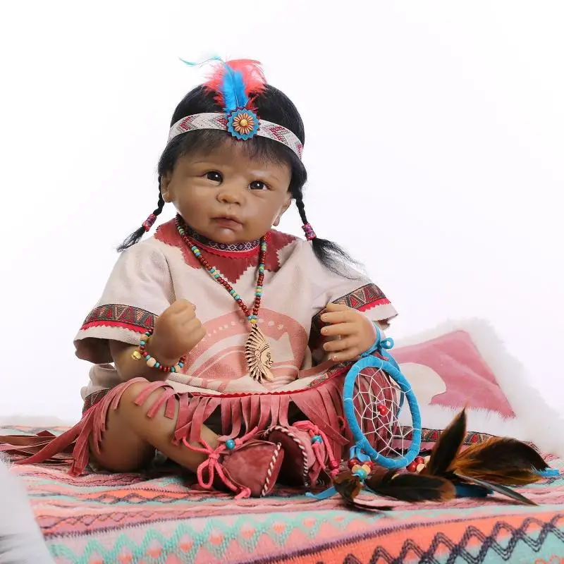 

55cm native American Indian Doll Collection Reborn Baby Doll Boneca Baby Aalive Black Skin Baby Doll juguetes Holiday Gifts