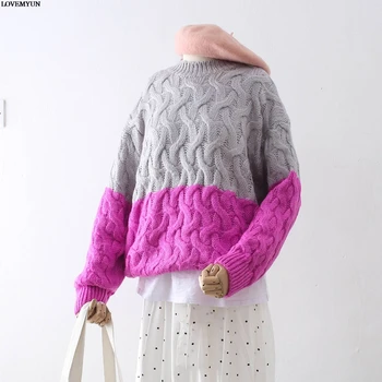 

Women Sweater Two Color Pullovers Argyle Pullover Shirt Multicolor Sweaters Fashion 2019 Women Sueter Mujer Jumper Sueter Mujer