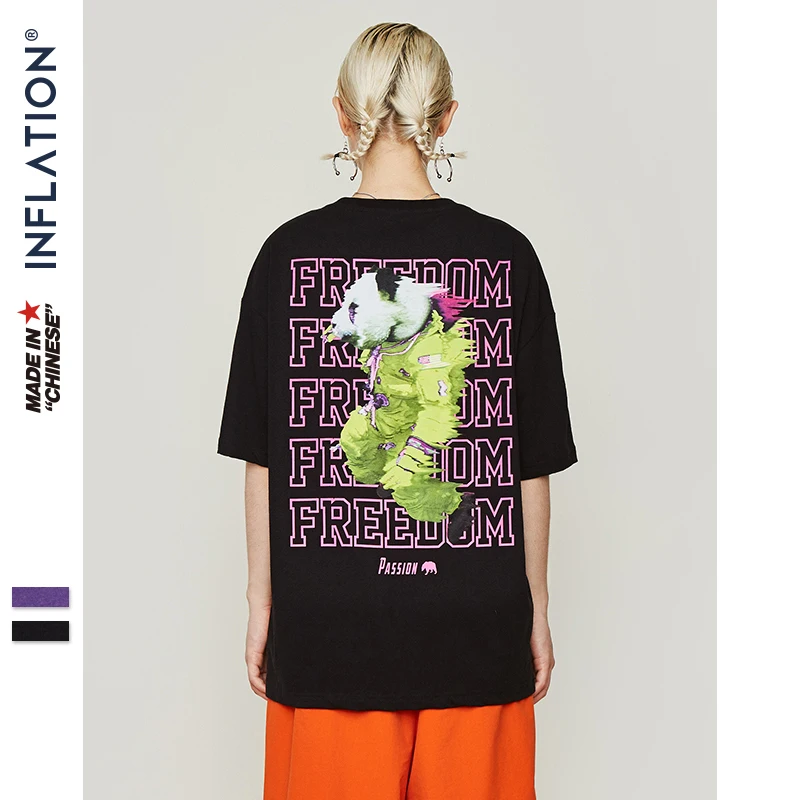 INFLATION Printing Oversize T-shirt Men 2019 Summer Tshirt High Street Loose Style Hip Hop Tshirt Streetwear Men Clothing 9198S