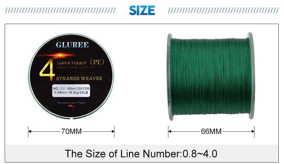 GLUREE 300M328Yards 4 Stands PE Line Braided Fishing Line 100%PE Multifilament Fishing Line Super Strong High Quality 15LB-50LB (8)