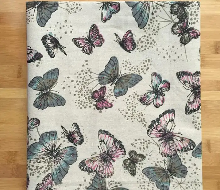 

butterfly printed cotton linen fabric DIY hand printing and dyeing gray cloth for curtains/luggage/decorative cloth/sofa sets