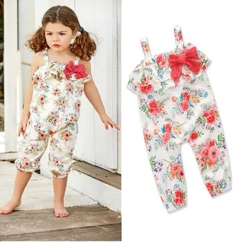 

Cute Kids Baby Girls Bowknot Flower Print Overalls Jumpsuit Pants Outfits Romper Rompers newborn baby girl clothes 0-3 months