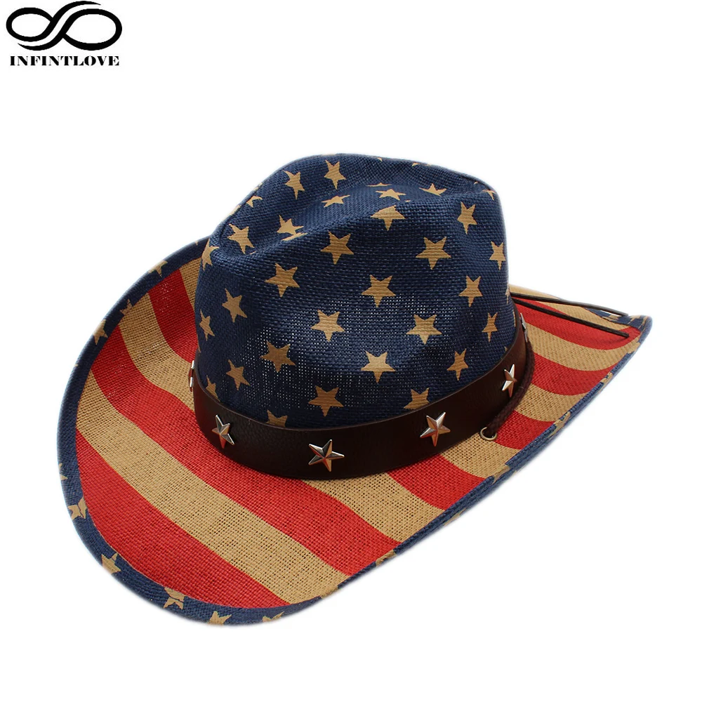 LUCKYLIANJI Unisex Vintage Stars Leather Band American Flag Cowboy