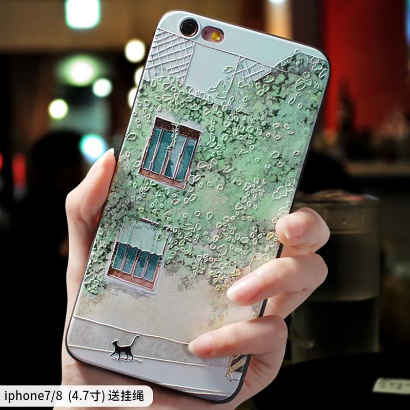 Зеленый уличный лист Кот иллюстрат чехол с тиснением для Iphone XS MAX X XS XR 7 8 Plus чехол 6 6S PLUS - Цвет: 6 FOR 7 8