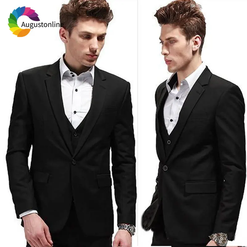 

Formal Business Black Men Suits for Wedding Slim Fit Groom Tuxedos Custom Made Best Man Blazers Suit 3 Pieces Jacket Pants Vest