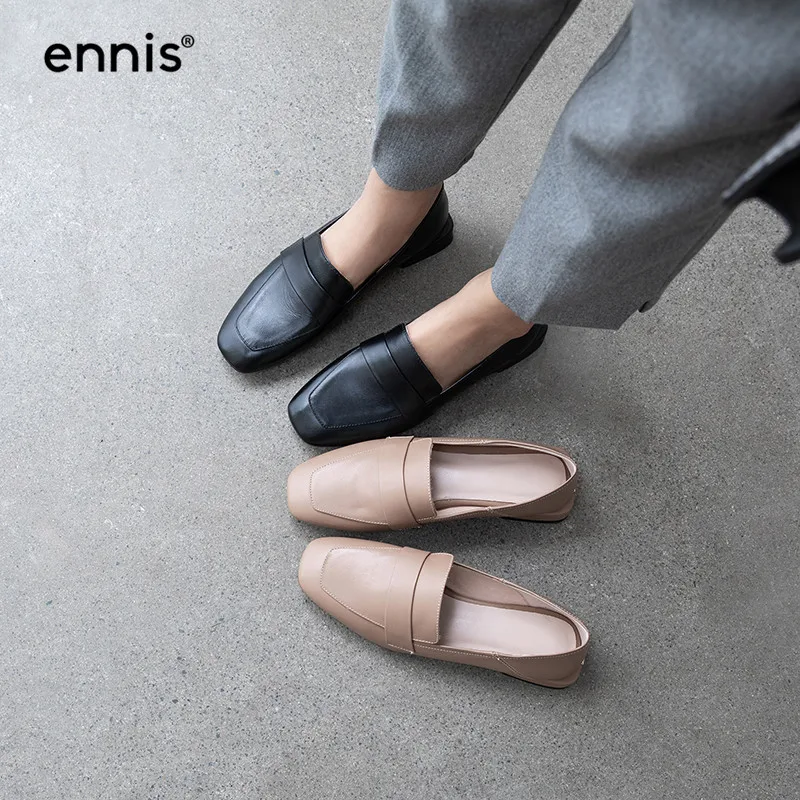 ENNIS/Новинка года; осенние мокасины из натуральной кожи; женская повседневная обувь на плоской подошве; модные черные мягкие лоферы с круглым носком; Дизайнерская обувь на плоской подошве; C9103