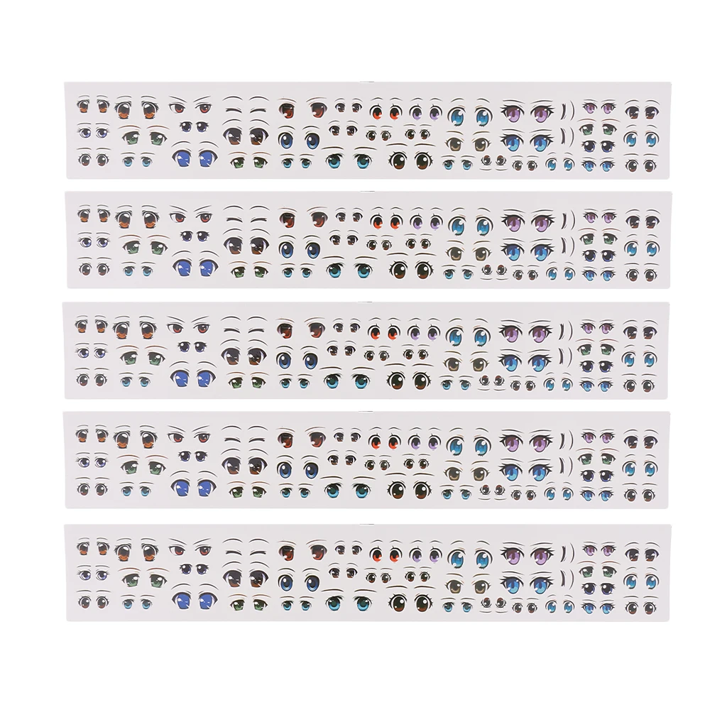 5 Sheets Assorted Eyes Stickers DIY Doll Accessories Cartoon Toy Eyes Cute Anime Figurine Dolls Eye Paster Face Clay Decals Mold