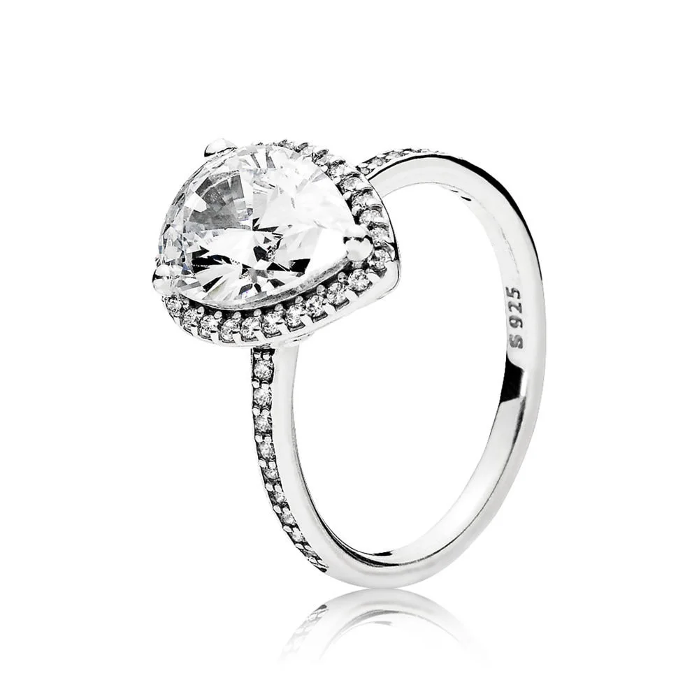 925 пробы Серебряное кольцо талисманы большой и маленький романтический Кристальный, сердце, кольцо 2 стиля для женщин ювелирные изделия