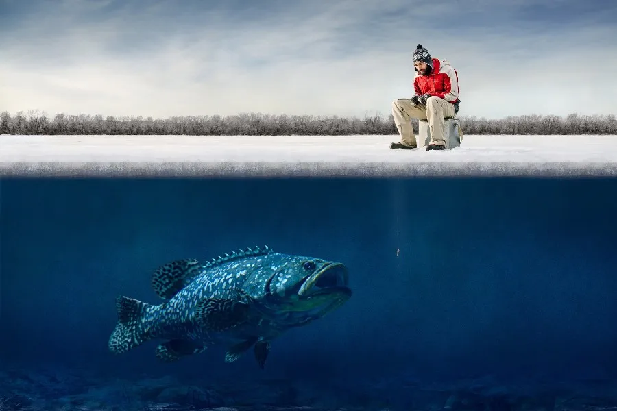 man Ice fishing Fantasy Art wall frame posters silk fabric cloth print