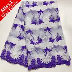 Мисс L вышитые молочного шелка вуаль кружево ткань Высокое качество Фиолетовый Африканский ткани с сетчатыми кружевами со стразами и камни