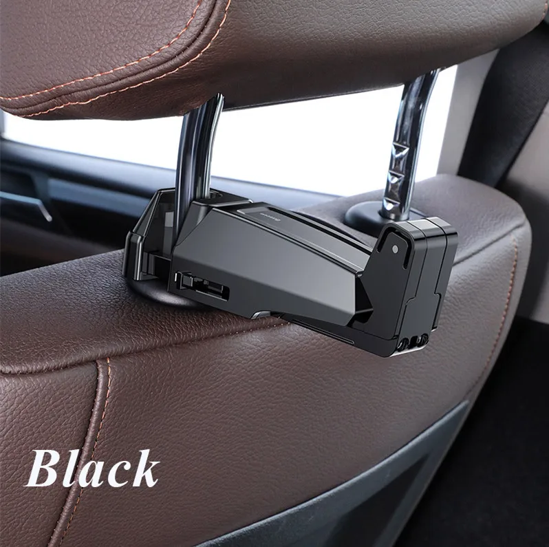 Baseus держатель для телефона на заднее сиденье автомобиля, держатель для телефона на крючке, держатель для мобильного телефона на заднее сиденье, сумка-вешалка, зажим в автомобиль для iPhone XR Xiaomi - Цвет: Black