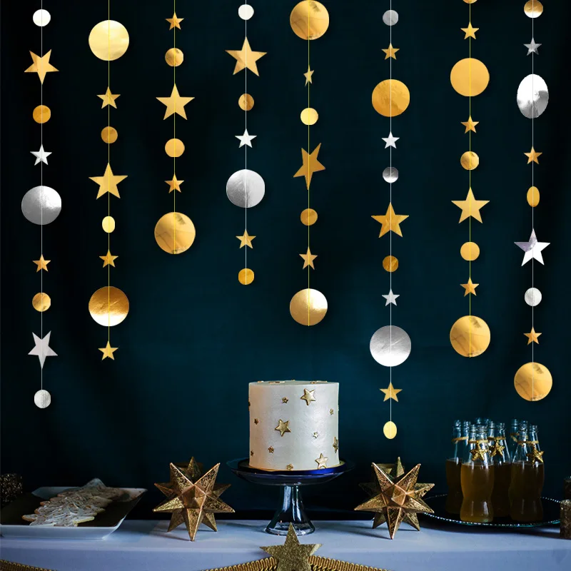 

4M Round Star String Banners Baby Shower Bunting Hanging Paper Birthday Wedding Graduation Party Home Decoration