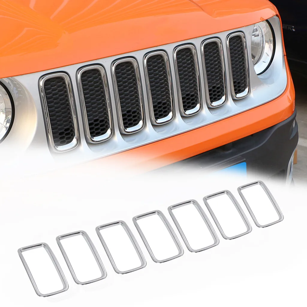 

7 x Front Grille Silver ABS Plating Trim Ring Insert Cover For Jeep Renegade 2015-2019 Car Charming Luxury Vivid #YL1
