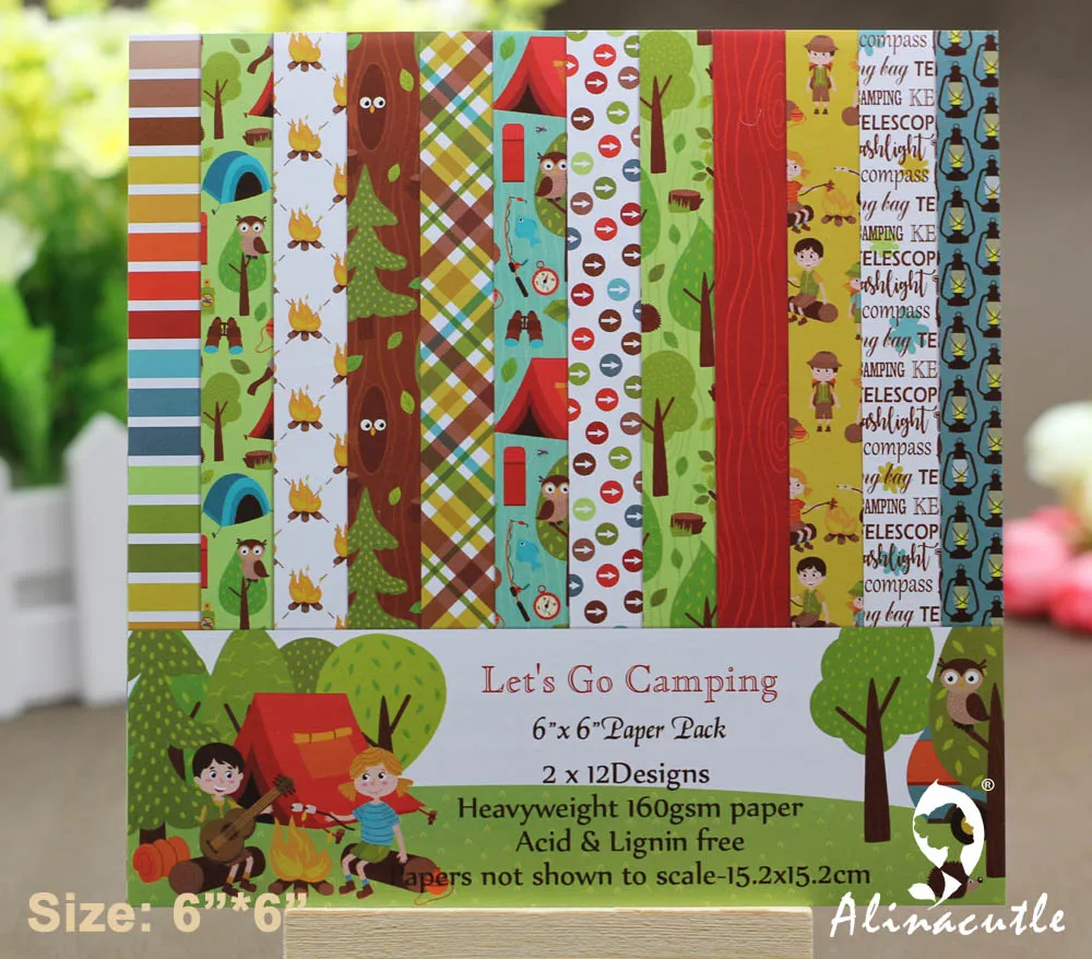 

AlinaCraft 24 sheets 6"X6" let's go camping patterned paper Scrapbooking paper pack handmade craft paper craft Background pad