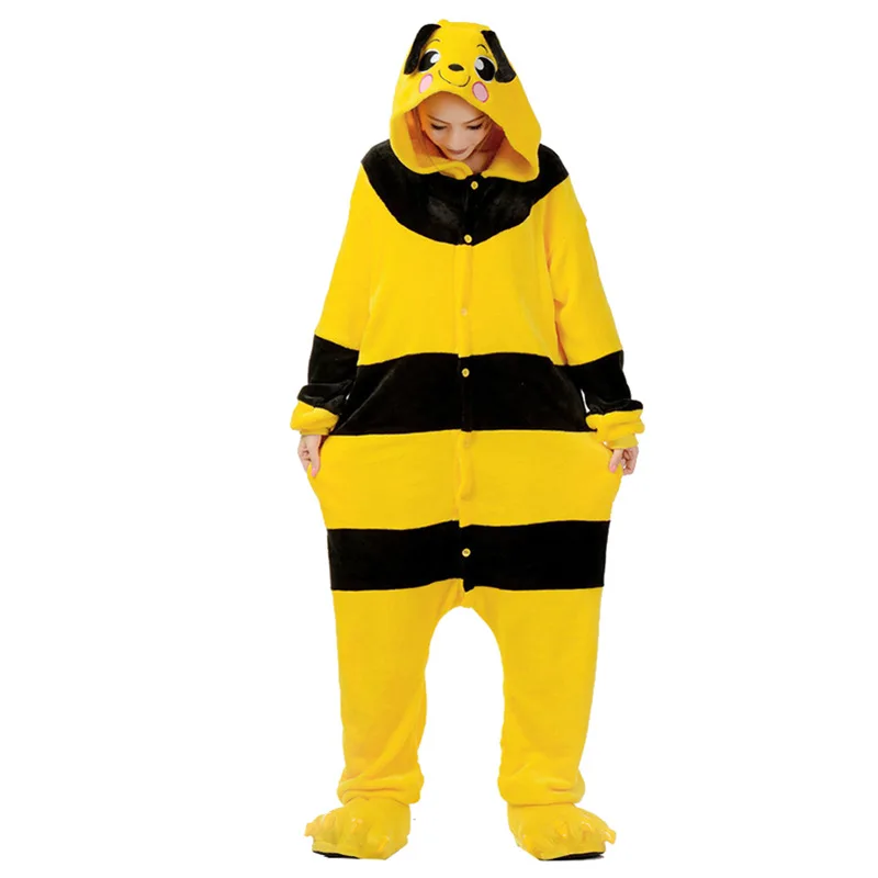 

Bee Kigurumi Onesie Adult Women Animal Pajamas Suit Flannel Warm Soft Sleepwear Onepiece Winter Warm Pijama Cosplay