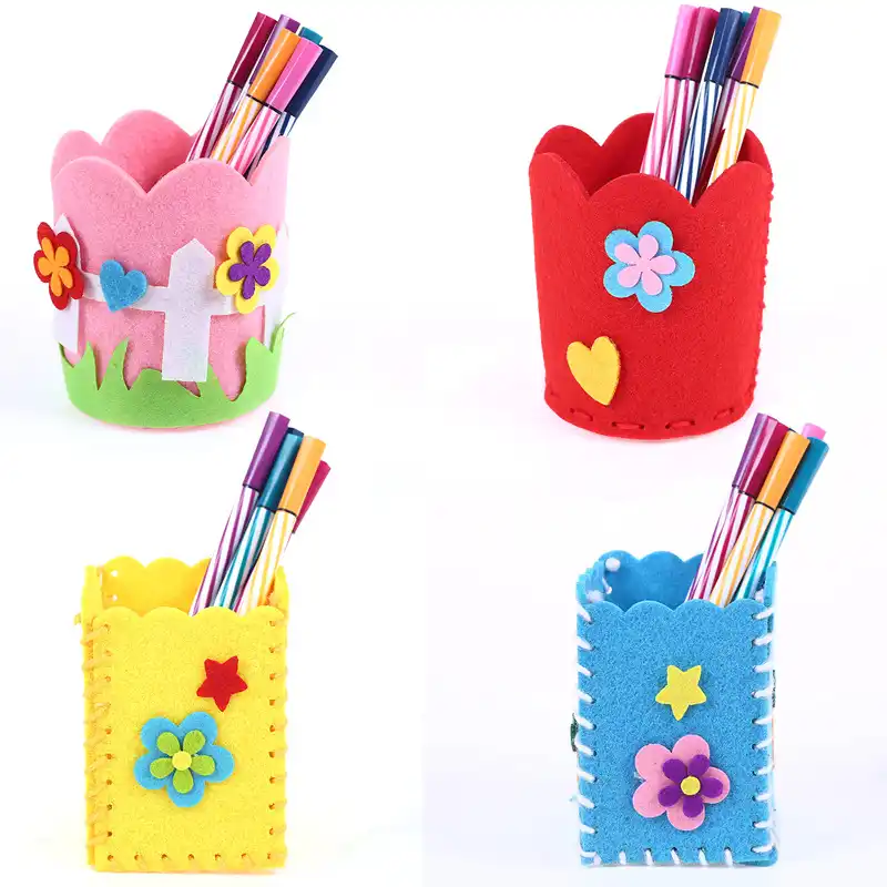 1pc Diy Pen Holder Cute Handmade Craft Polyester Cloth Stationery
