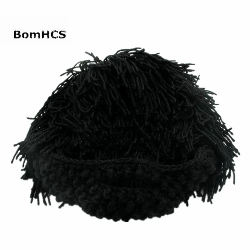 BomHCS забавные вечерние маска шапка-парик борода Шапки ручной Хобо вязаные теплые зимние шапки подарок на Хэллоуин - Цвет: Черный