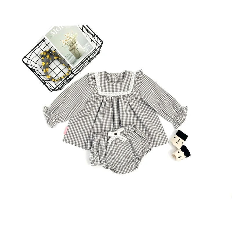 

2019 Spring Summer Hot Toddler Baby Girl Sets Plaids Girl Lace Clothings Sets Ruffles Princess Kids Blouse+shorts Clothes