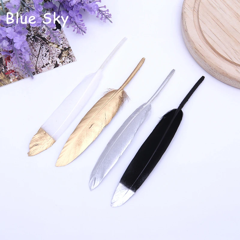 Blue Sky 20Pcs 10 15cm Goose Feather Gold Spray Paint Feathers For
