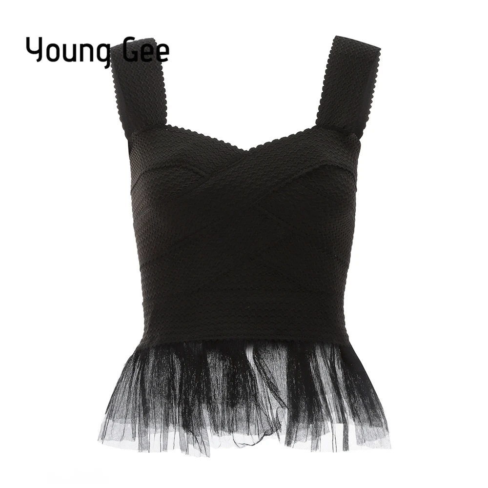 

Young Gee Summer Fashion Bandage Crop Tops Wavy Stripes Camisoles Women Stretchy Sexy Cropped Top Blusas Feminino Back Zipper