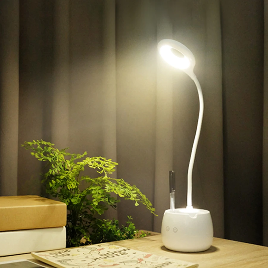 

USB LED Table Lamp Book Light Night Reading Lamp Desk Table Light With Pen Phone Holder Touch Switch Control 3 Modes Dimmable