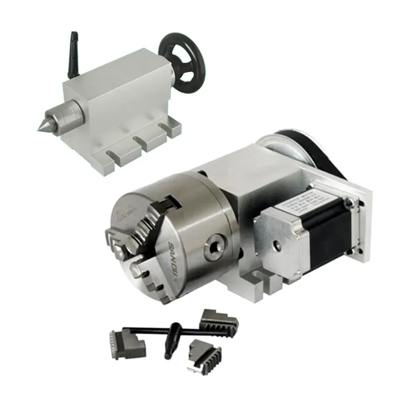 CNC Engraving Machine Parts Center Height 65mm Tailstock 4th Axis MT2 Rotary Lathe Chuck 100mm