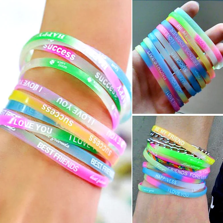 

50PCS Wholesale Silicone Rubber Bracelet Luminous Letter Wristband Sports Fitness Casual Bangle For Women Men Dropshipping