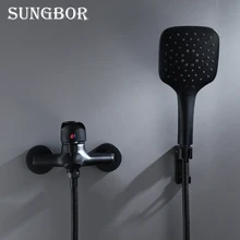 Black Brass Bathroom Shower Faucet Bath Faucet Mixer Tap With Hand Shower Head Set Wall Mounted Black Shower Set Bathroom KD2030 modern wall mount polished chrome brass bathroom clawfoot hand shower faucet mixer tap set telephone shape hand spray ana209