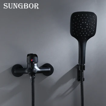 Black Brass Bathroom Shower Faucet Bath Faucet Mixer Tap With Hand Shower Head Set Wall Mounted Black Shower Set Bathroom KD2030 modern wall mount polished chrome brass bathroom clawfoot hand shower faucet mixer tap set telephone shape hand spray ana209