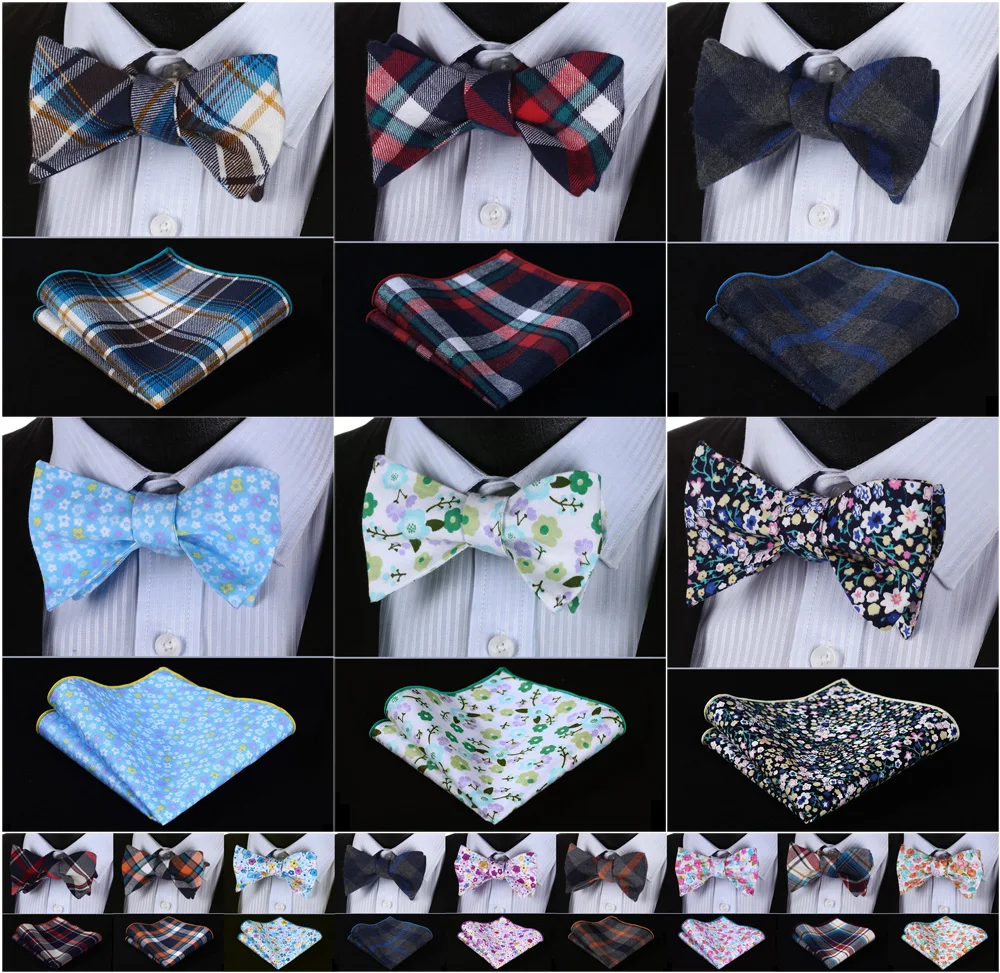 

Check Floral 100%Cotton Jacquard Men Butterfly Self Bow Tie BowTie Pocket Square Handkerchief Hanky Suit Set #G1