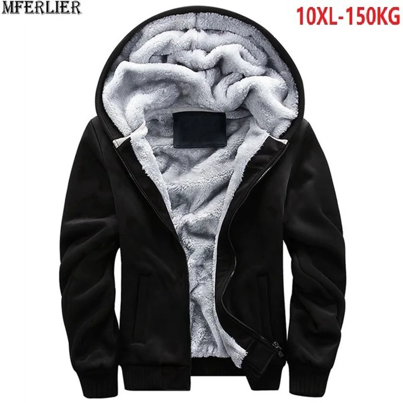 

winter men thick Sweatshirts fleece hoodies hooded jackets warm 8XL 9XL large size big 5XL black Sweatshirt zipper 140KG 54