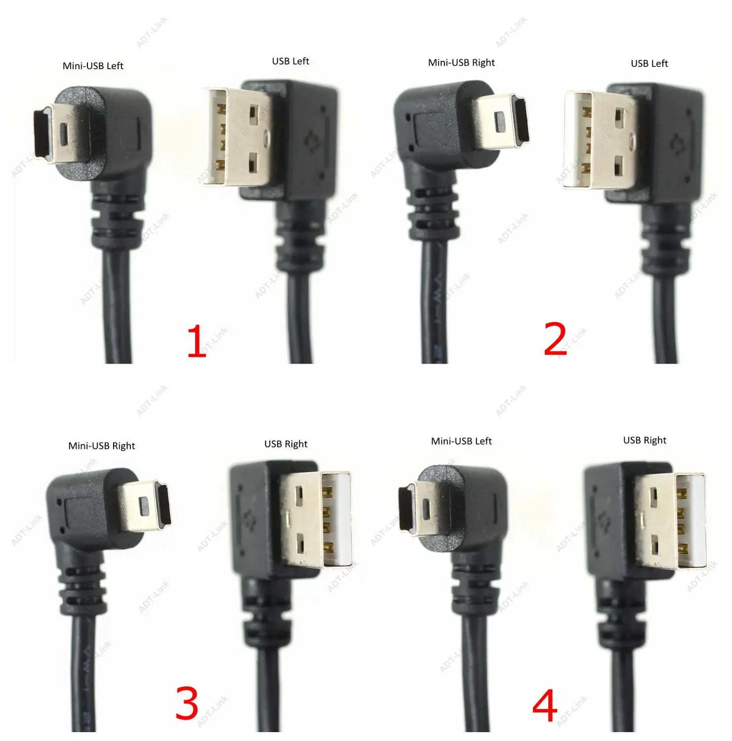 Мини-usb кабель для передачи данных 25 см правый левый угол USB 2,0 A штекер для мини-usb 5 Pin Левый Правый Угол Мужской кабель Шнур адаптер разъем