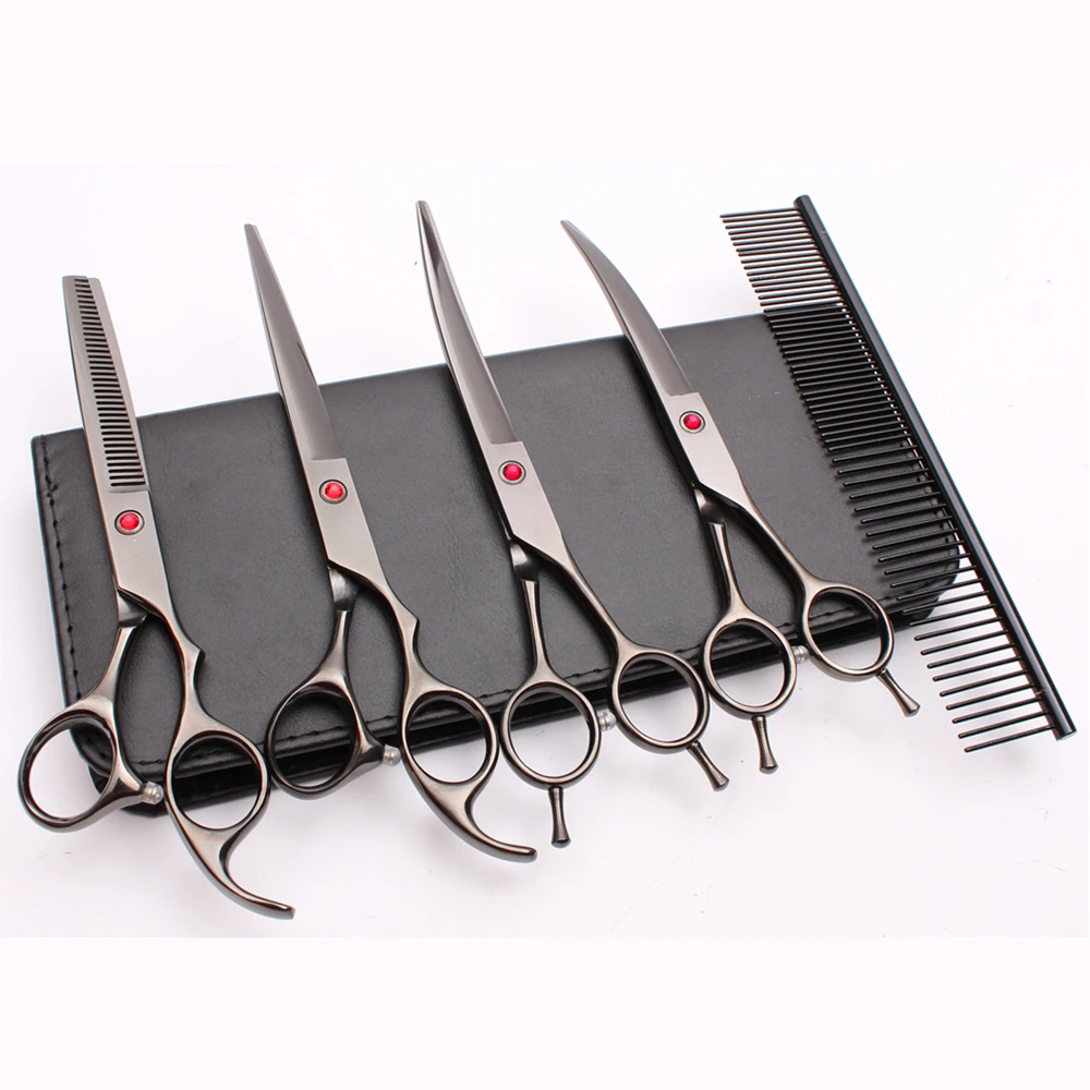

C3002 5Pcs 7'' 19.5cm 440C Customize Logo Hairdresser For Dogs Mascotas Flur Shears Straight Razor Professional Pets Hair Shears