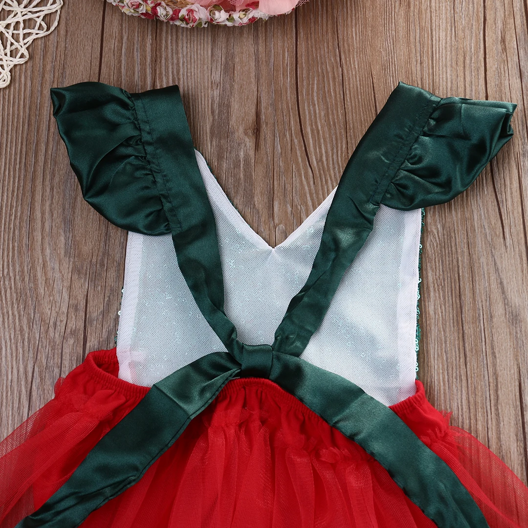 Рождество новорожденных для маленьких девочек Красный спинки ползунки Тюль Туту комбинезон женский пляжный костюм Деткая одежда