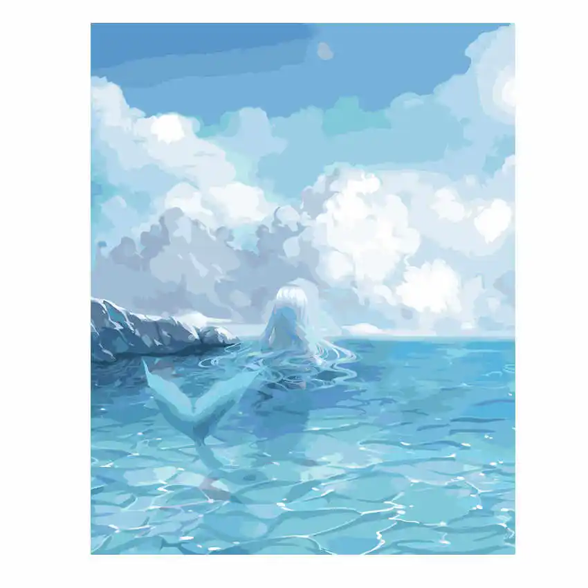 

RIHE Mermaid Framed Pictures Girl DIY Painting By Numbers Beauty Oil Painting On Canvas Home Decoration Wall Art 40*50cm
