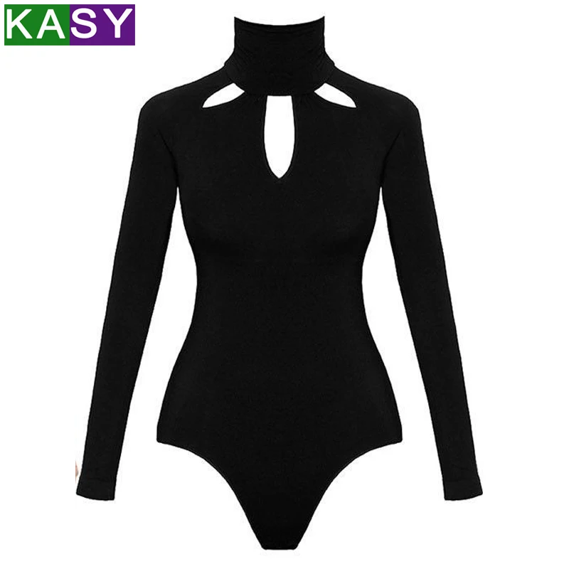 Long Sleeve Black Turtleneck Skinny Bodysuits Women Mock Neck Autumn
